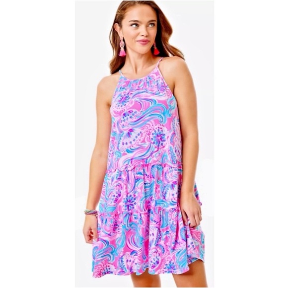 Lilly Pulitzer Pink and Blue Midi Dress - Picture 1 of 5